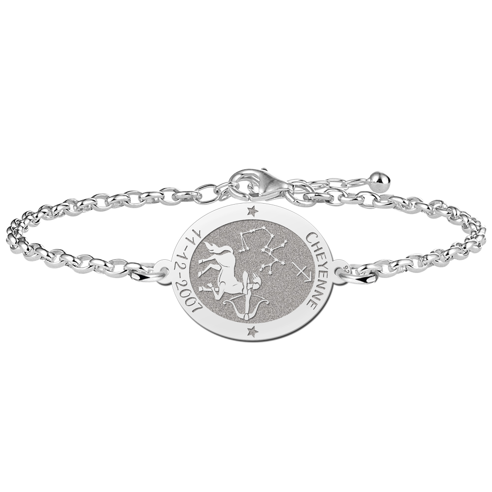 Silver star sign bracelet oval Sagittarius