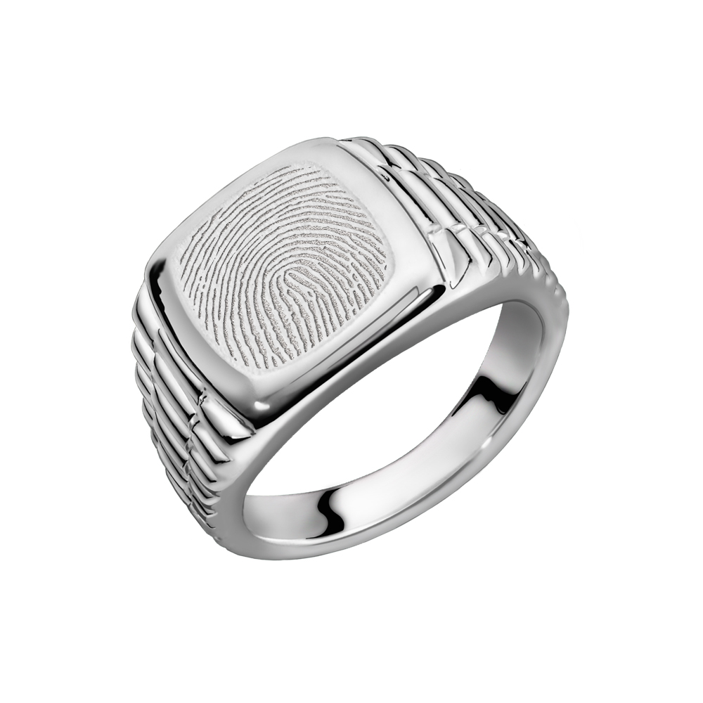 Rolex style silver signet ring with fingerprint