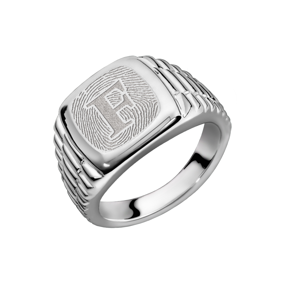 Rolex style silver signet ring with fingerprint