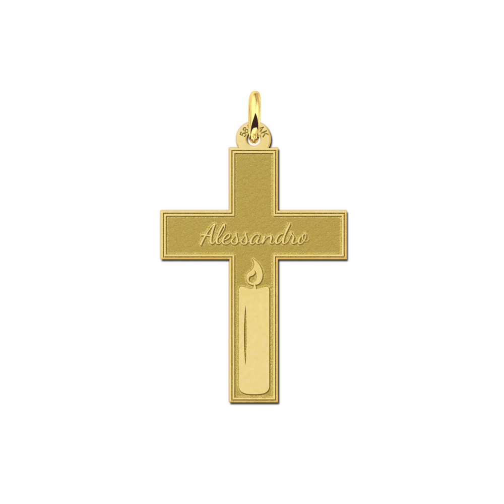 Golden Communion cross with engraving and candle