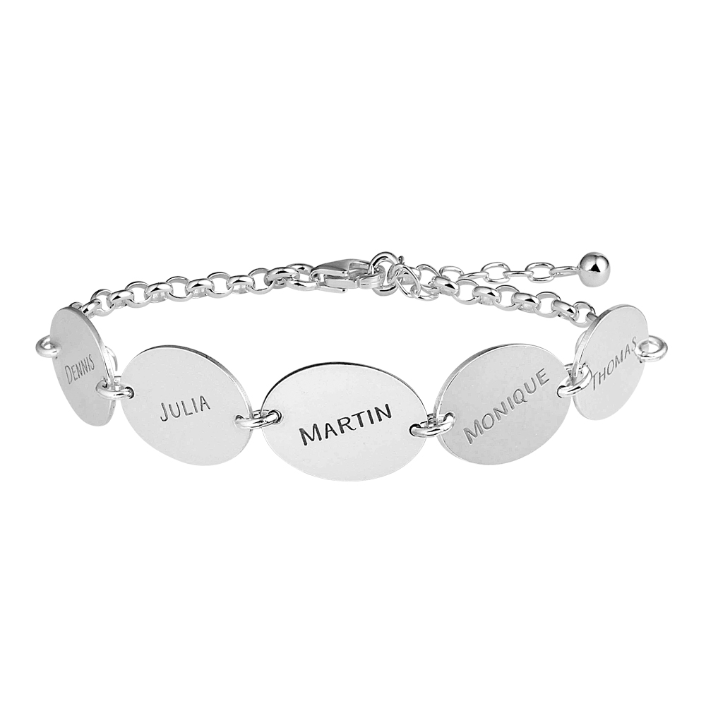 Silver name bracelet with 5 names