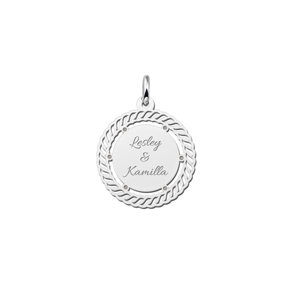 Vintage pendant with decorative edge and engraving in silver