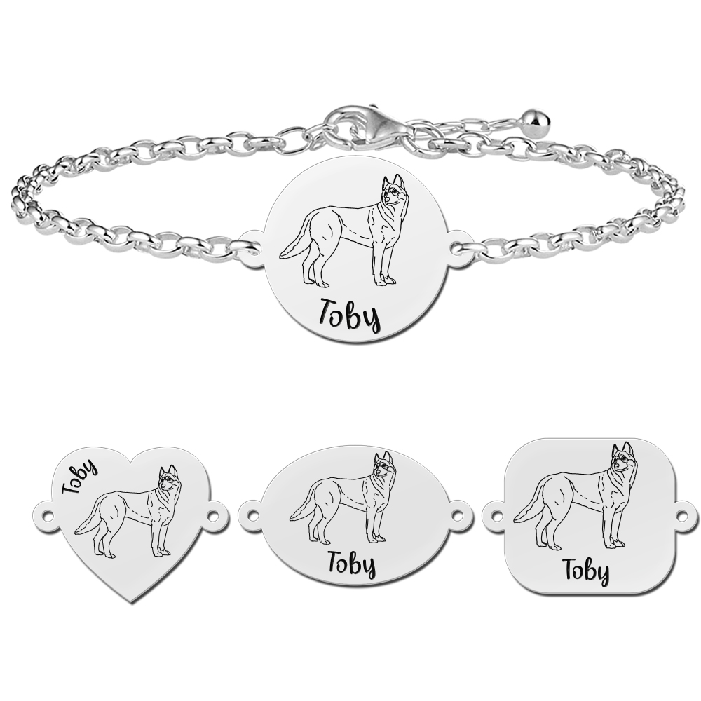 Silver bracelet with engraving Husky