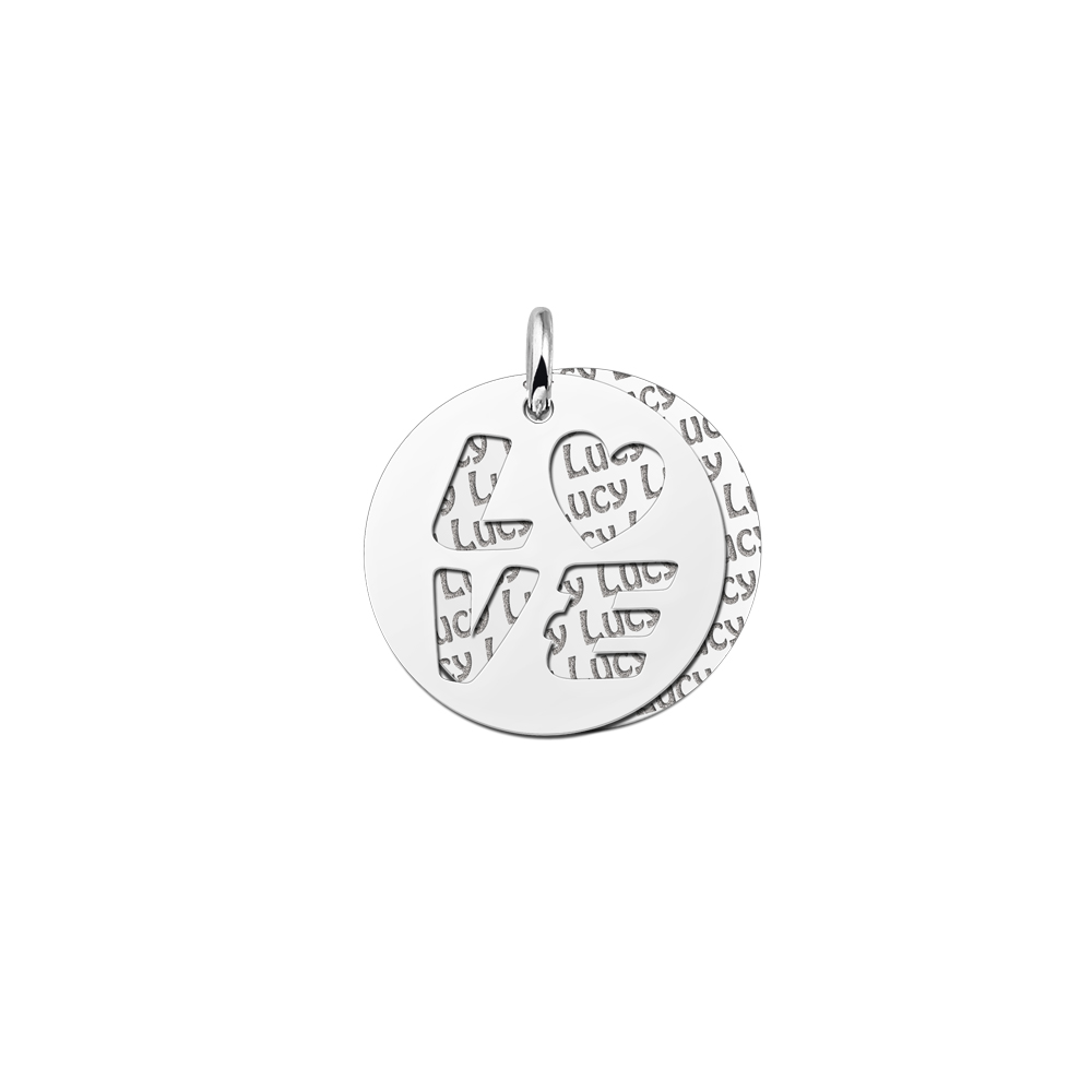 Silver namependant 2-pieces round Love