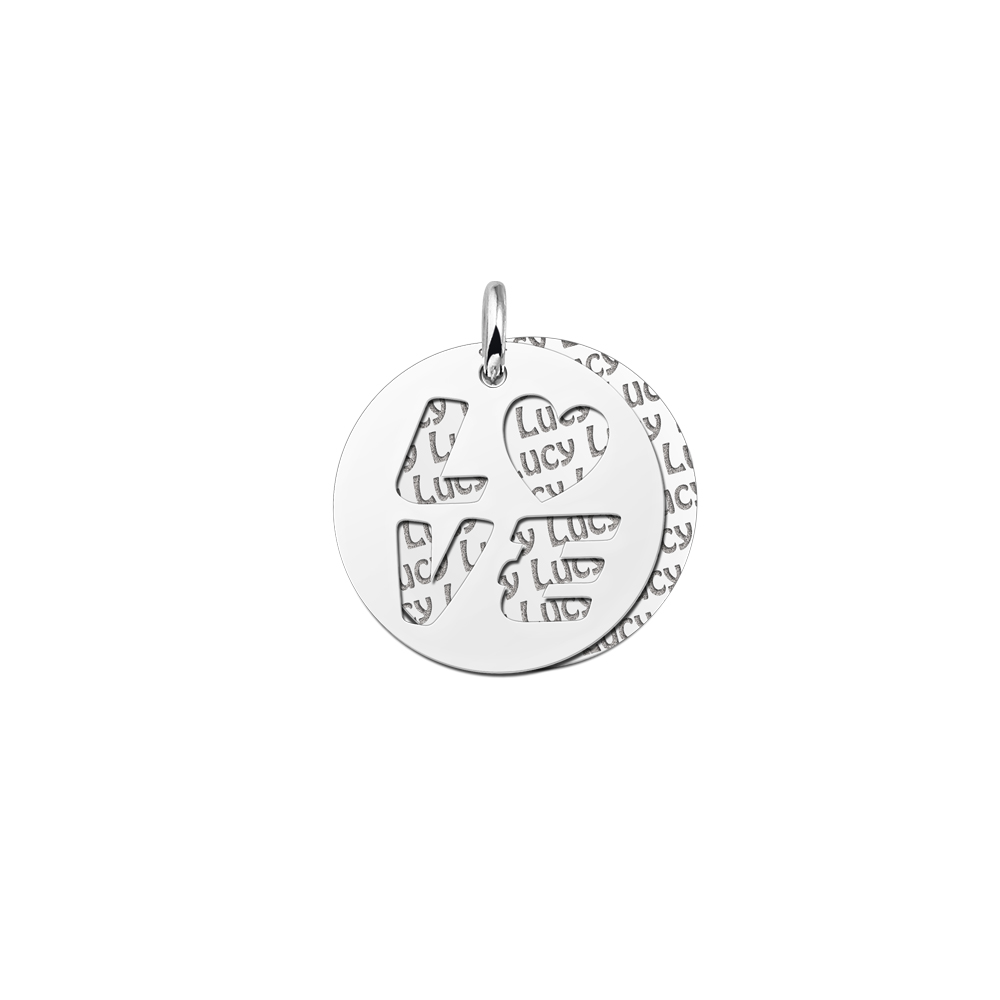 Silver namependant 2-pieces round Love Silver namependant 2-pieces round Love