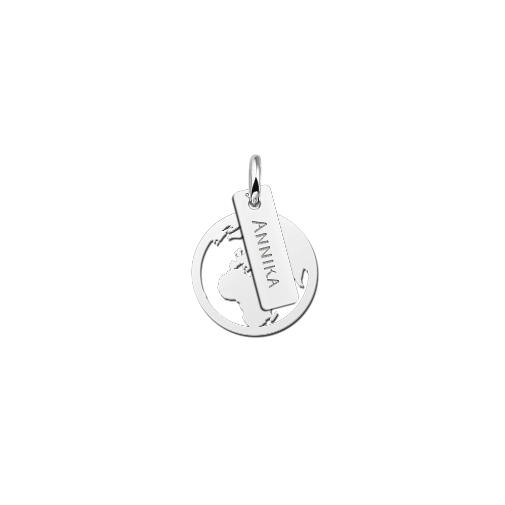 Silver minimalist globe pendant with name