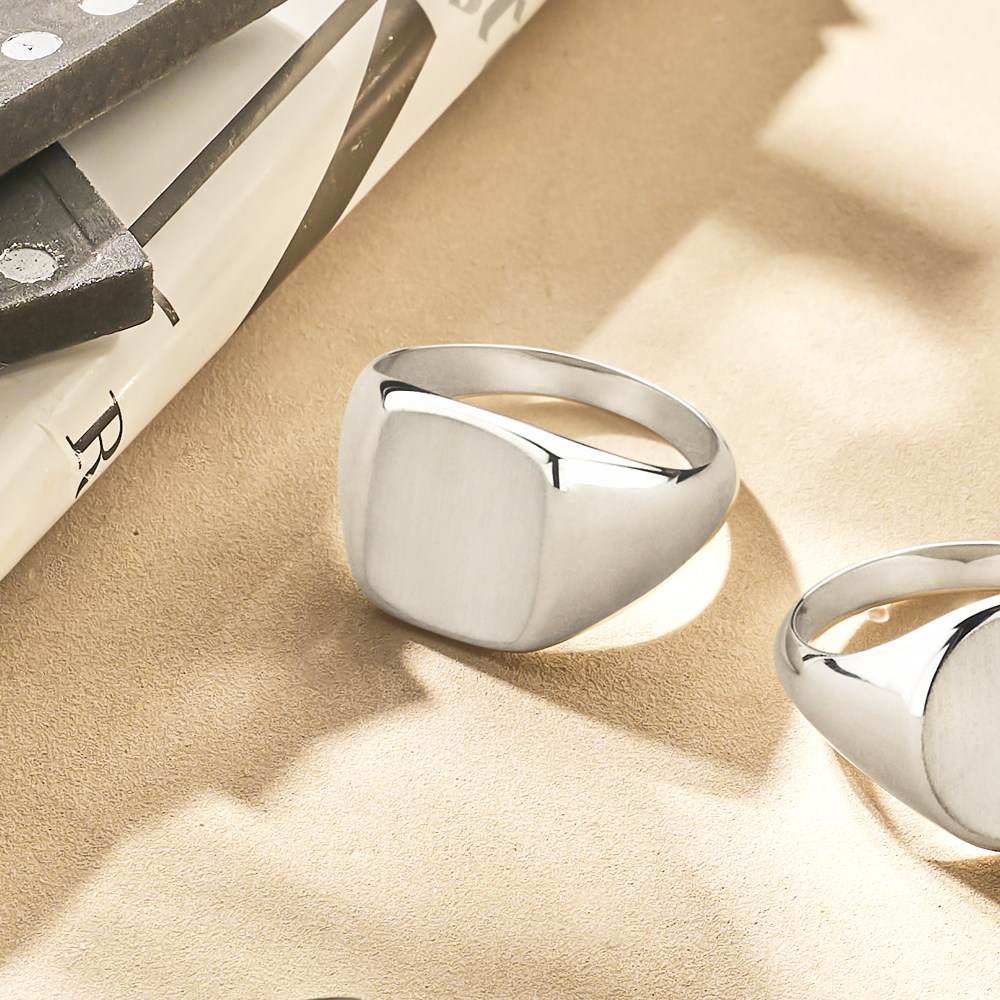 Silver men’s signet ring with initials