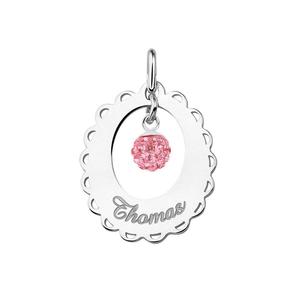 Silver pendant oval lace cubic zirconia