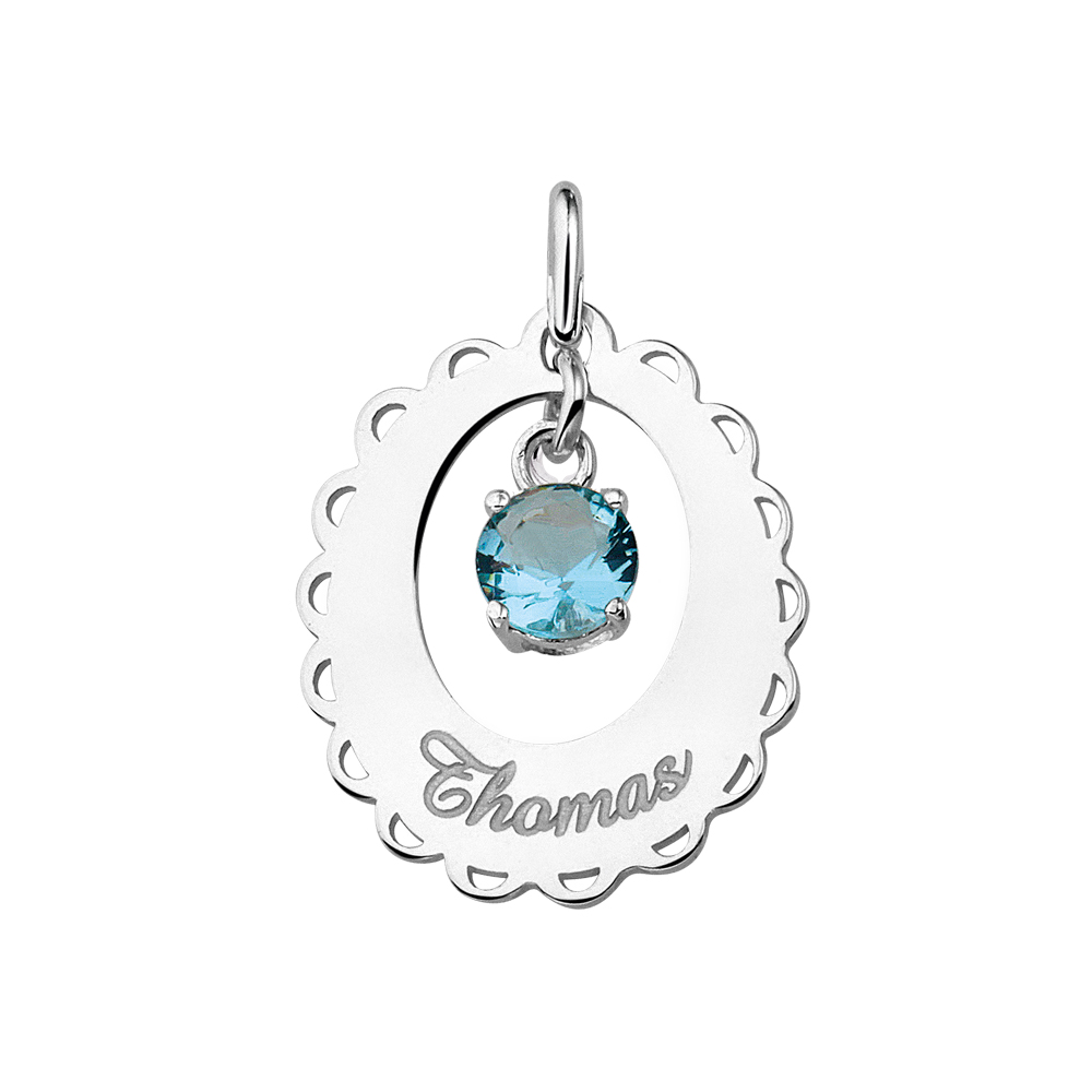 Silver pendant oval lace cubic zirconia