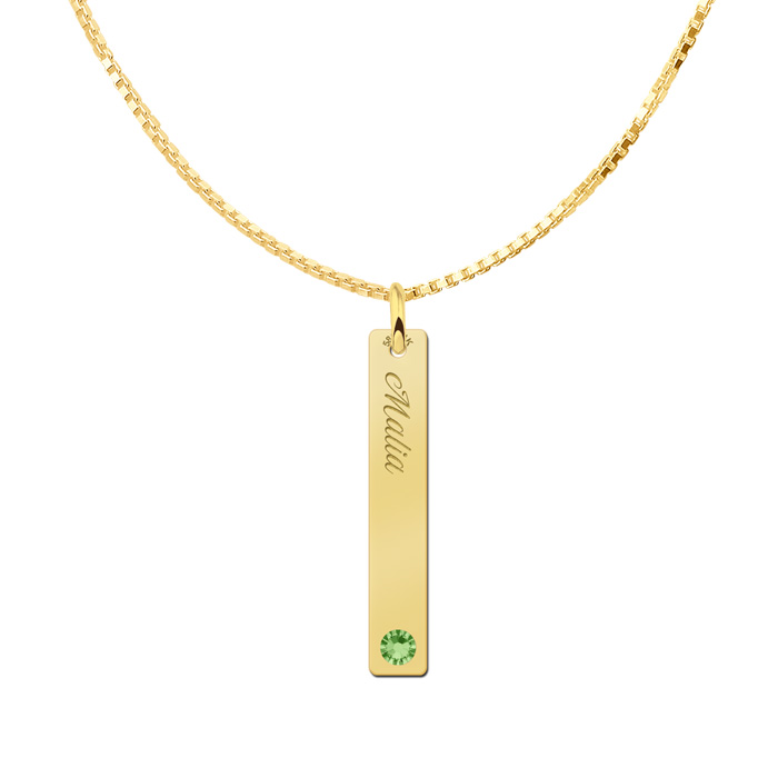 Gold bar necklace pendant with birthstone