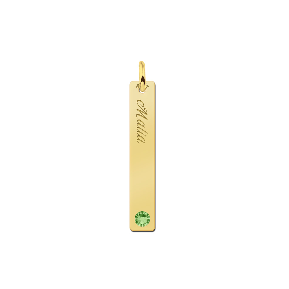 Gold bar necklace pendant with birthstone