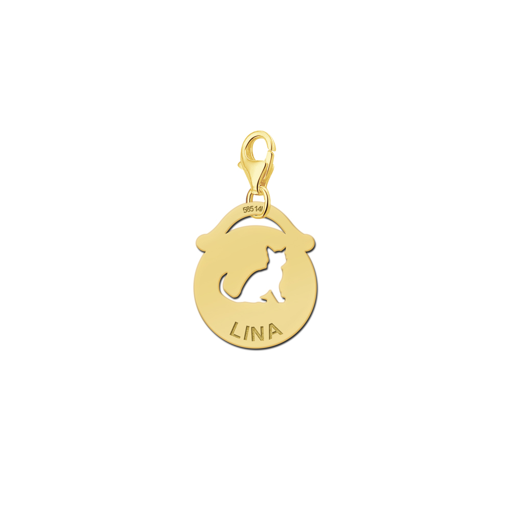 Gold Animal Charm, Round Cat