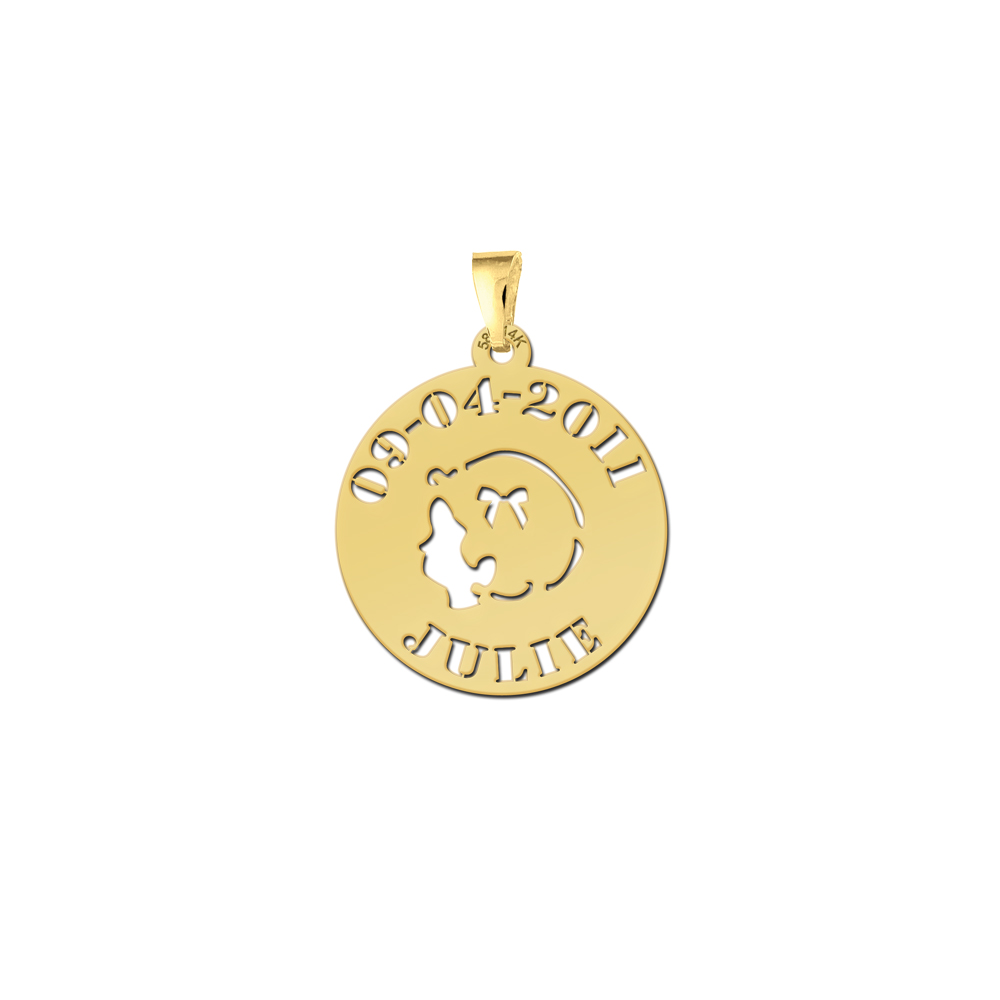 Golden Baby Pendant - Girl with Name and Date