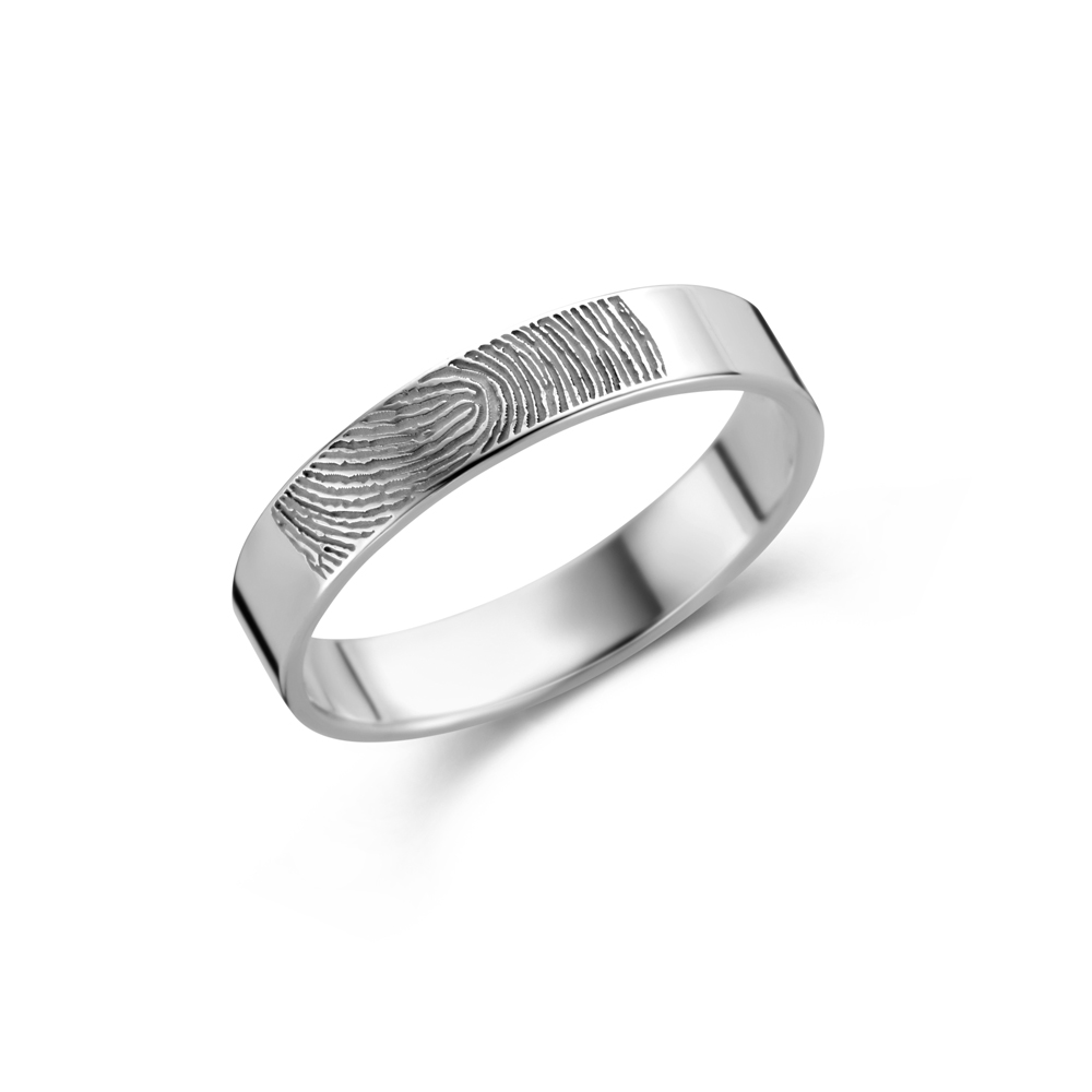 Silver fingerprint ring - 4 mm flat