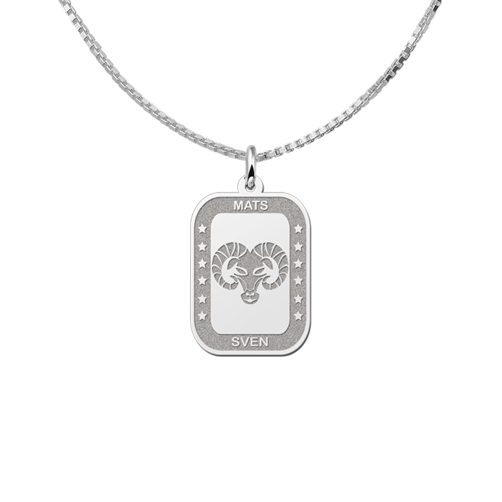 Silver rectangular pendant zodiac aries