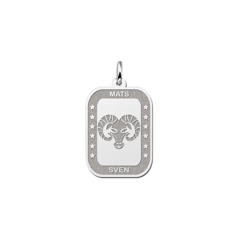 Silver rectangular pendant zodiac aries