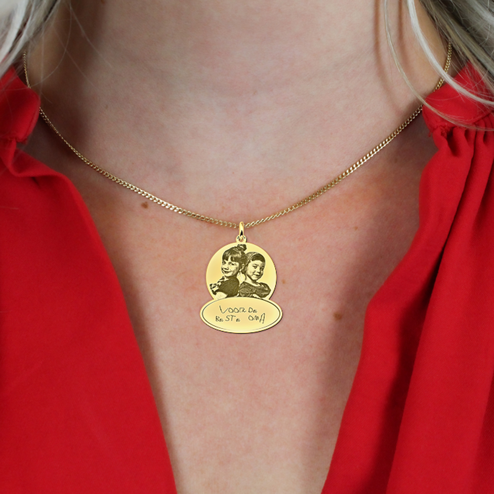 Golden pendant with photo and own handwriting