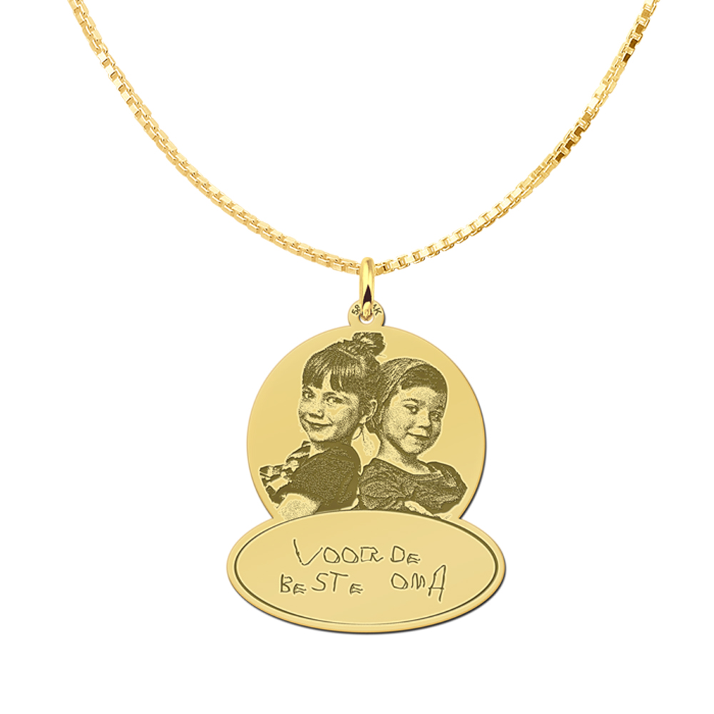 Golden pendant with photo and own handwriting