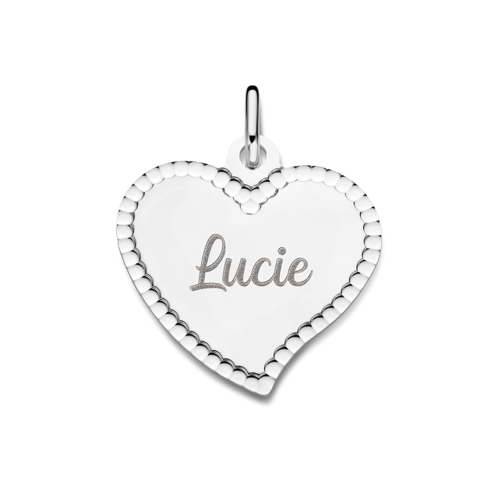 Silver heart with name and ornamental border