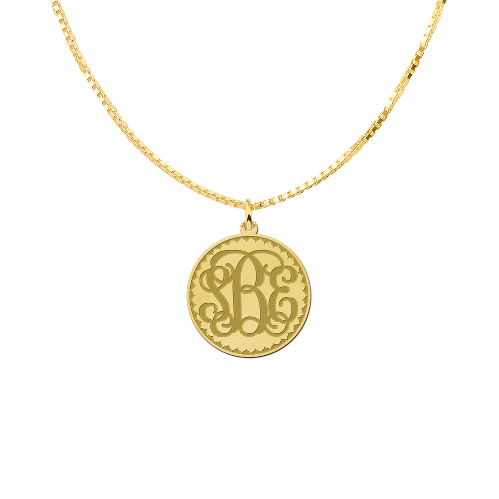 Gold Monogram Necklace Engraved, Medium
