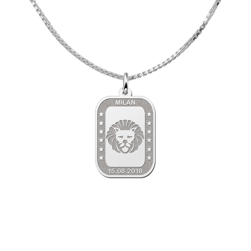Silver rectangular pendant zodiac leo