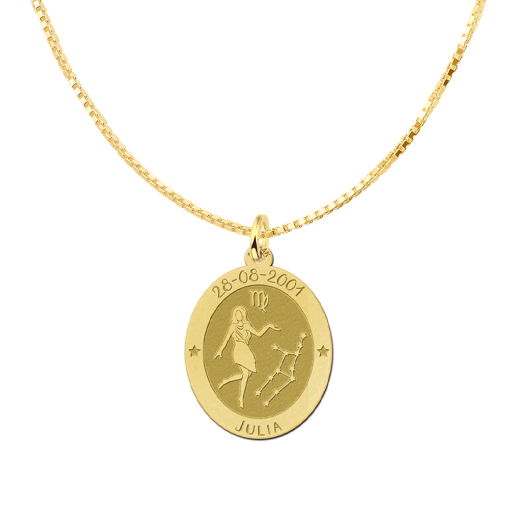 Golden oval zodiac pendant Sagittarius