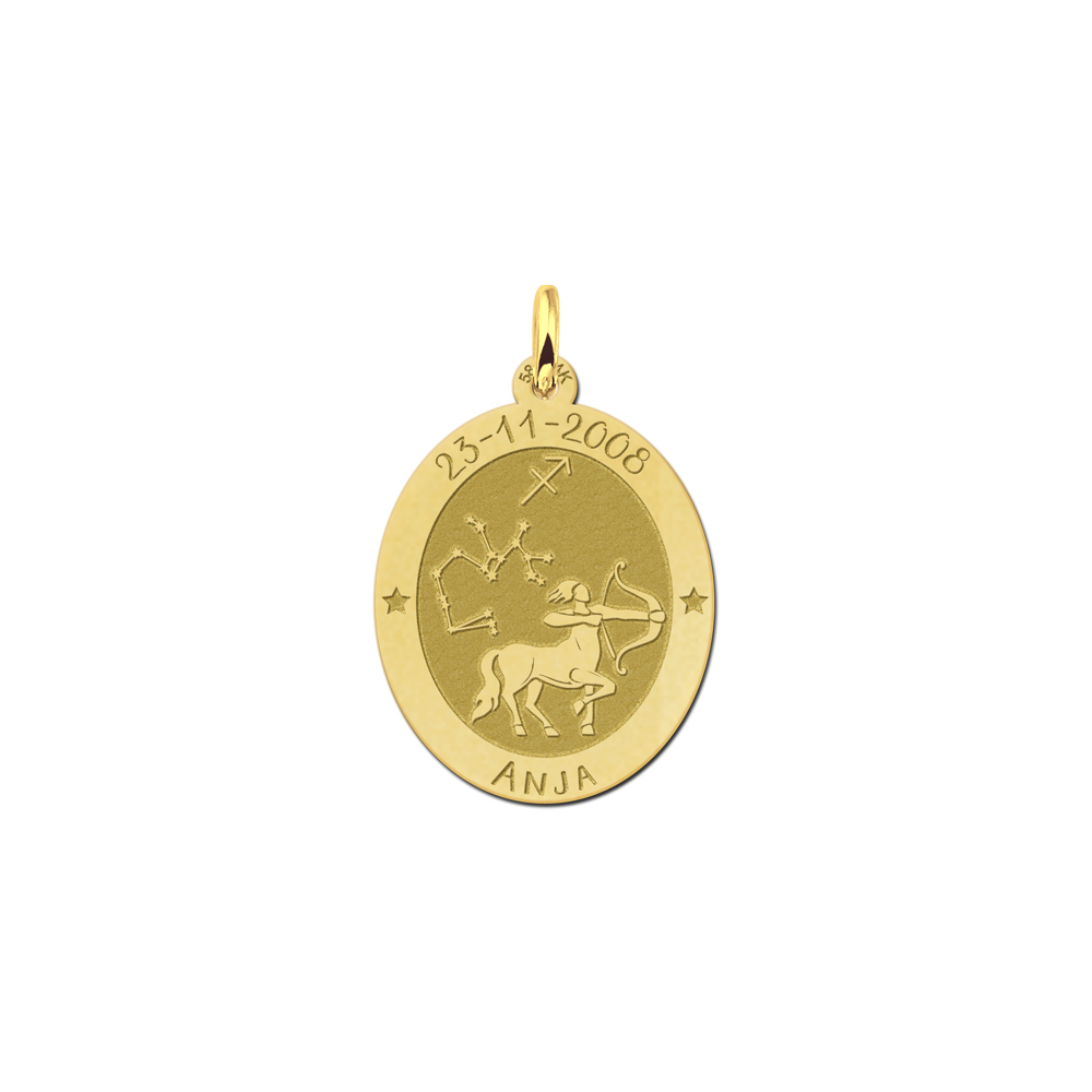 Golden oval zodiac pendant Sagittarius