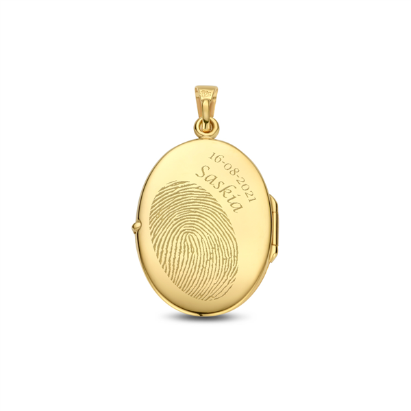 Gold oval medallion with shiny line