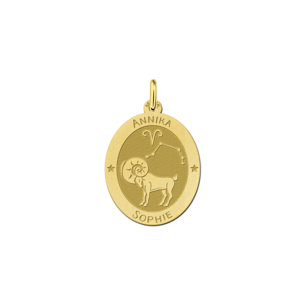 Golden oval zodiac pendant Aries