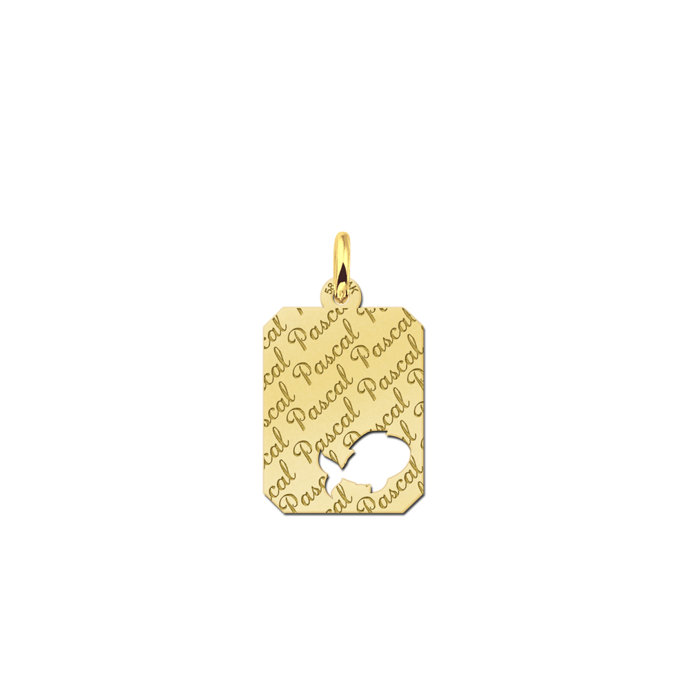 Gold Personalised Pendant, Fish with Name Repeated