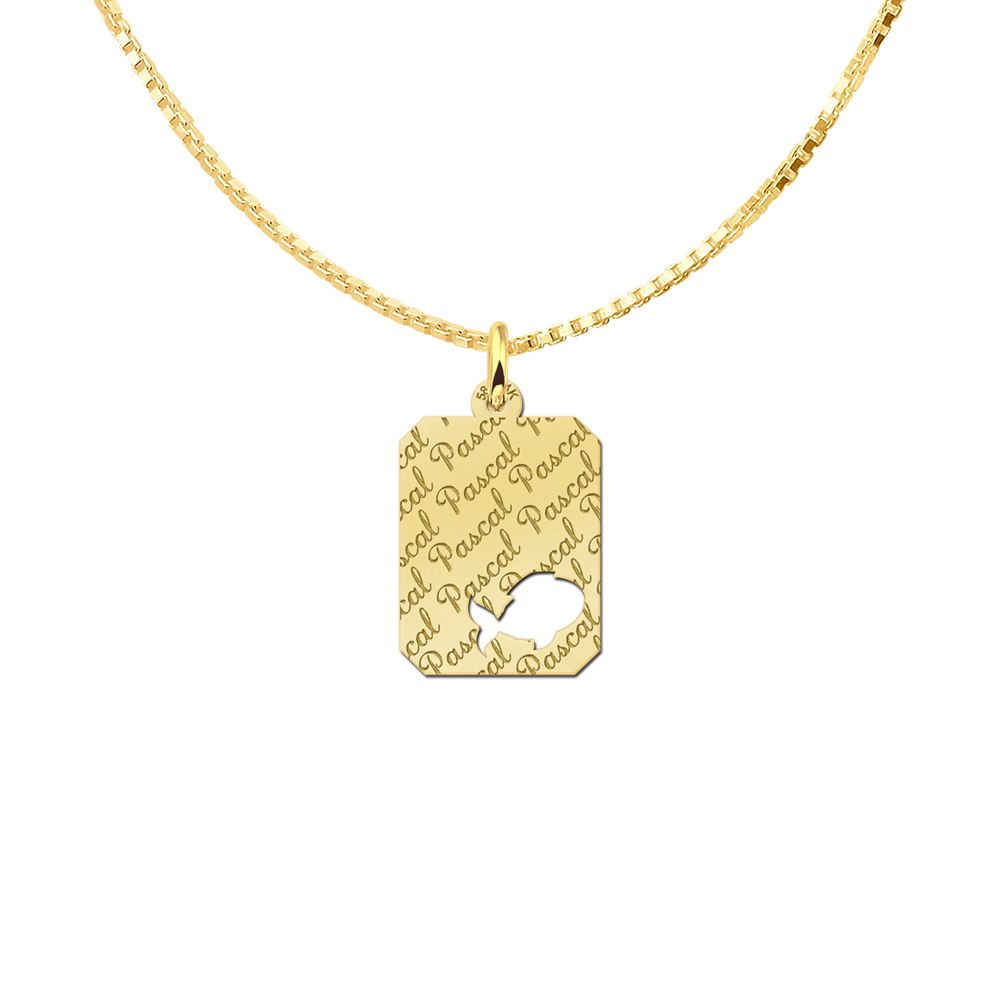 Gold Personalised Pendant, Fish with Name Repeated