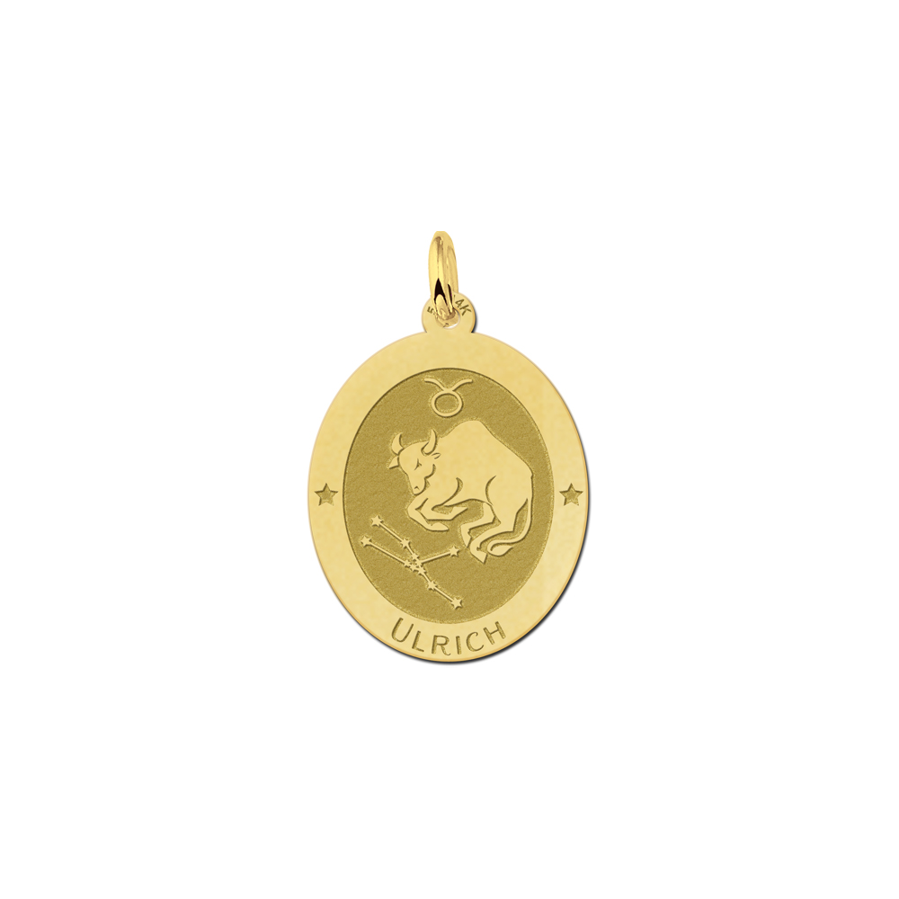 Golden oval zodiac pendant Taurus