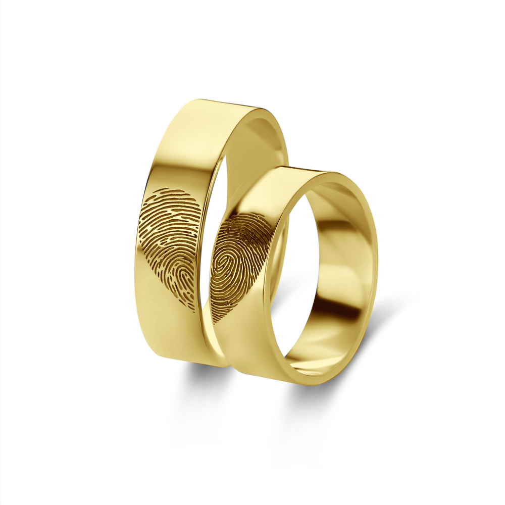 Gold ring set with two fingerprints - 6 mm flat