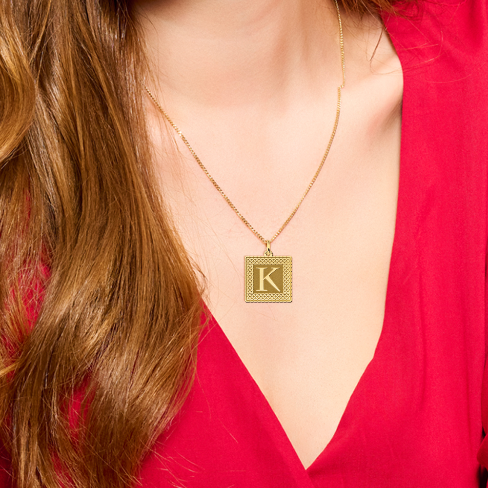 Golden square initial necklace