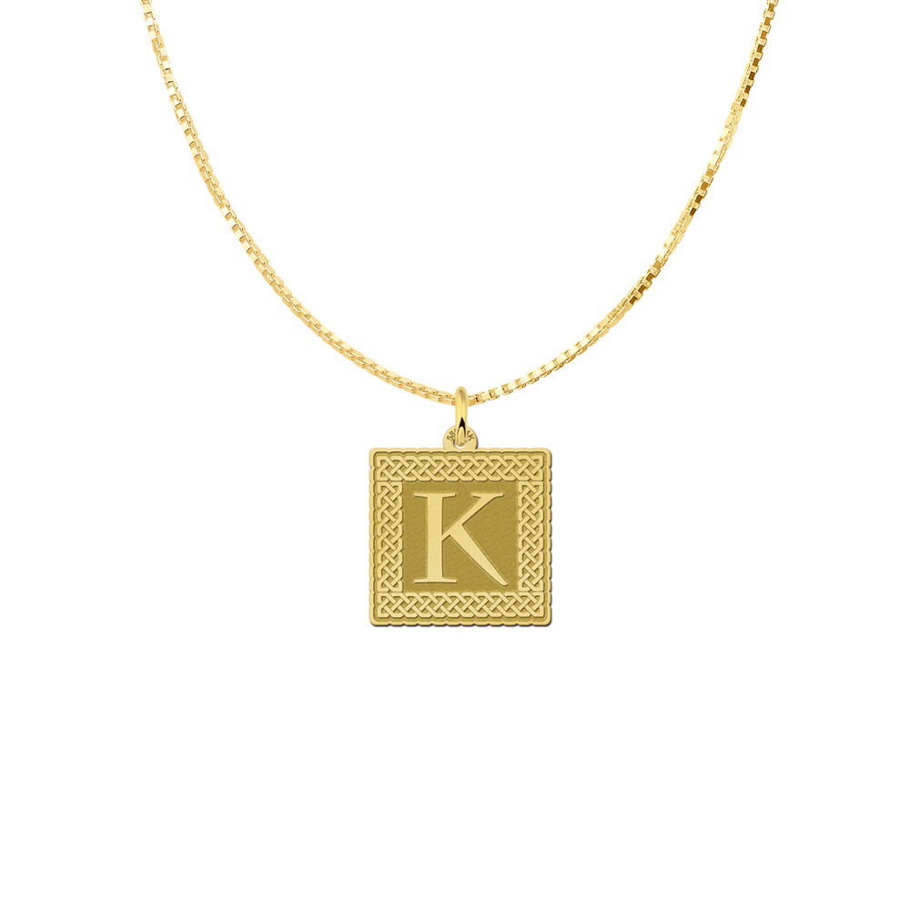 Golden square initial necklace