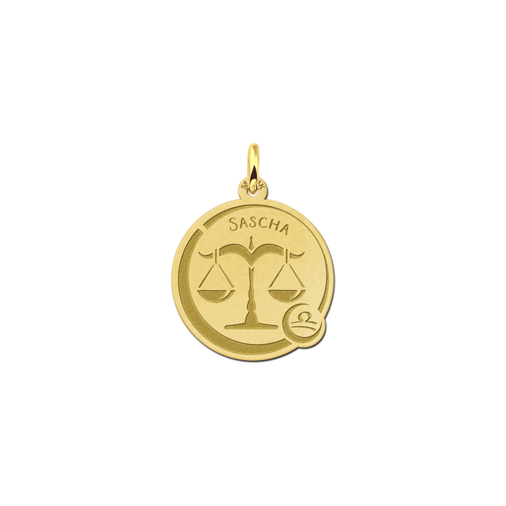 Modern Zodiac Engraving Pendant with Name libra in gold