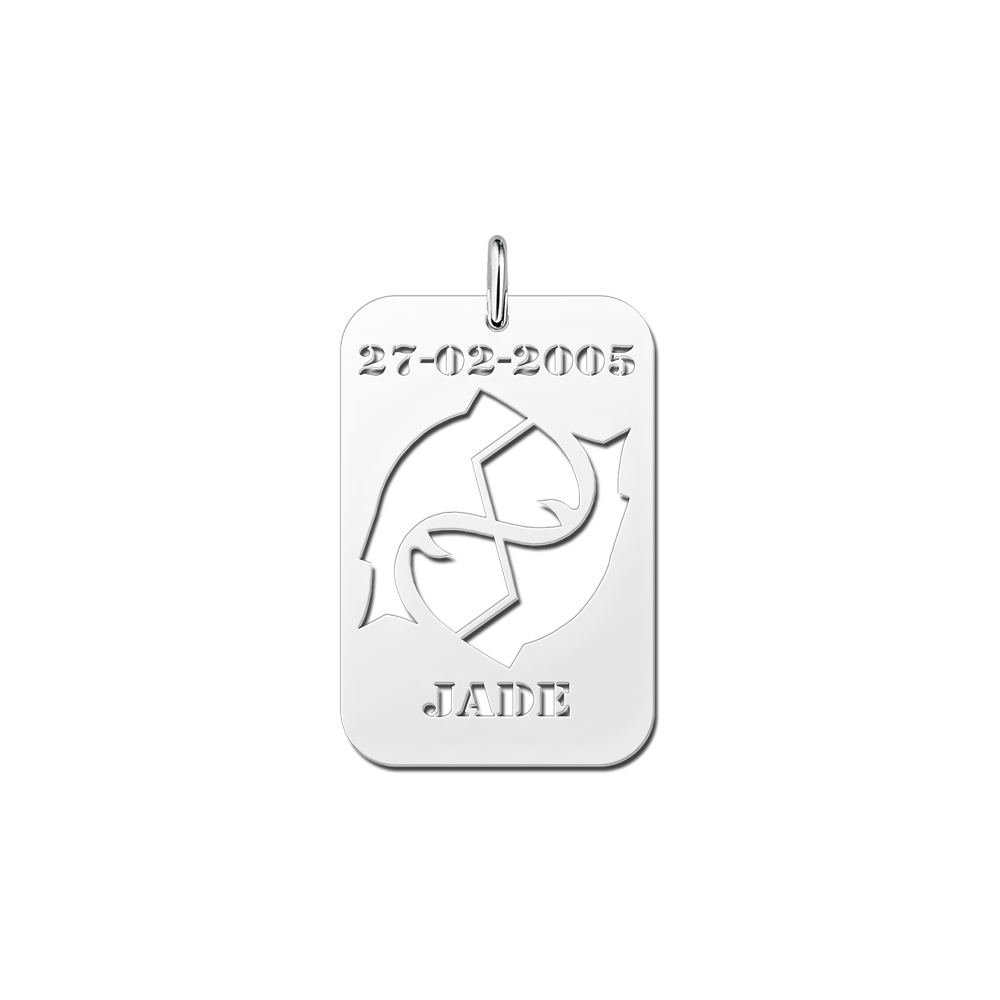Silver Zodiac Pendant Pisces with Date and Name Engraving