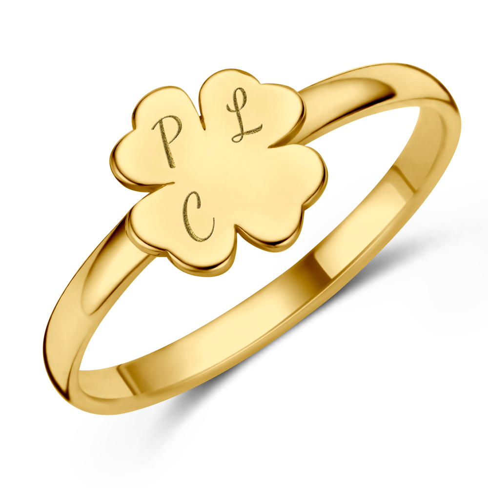 Gold Clover Ring with Initials