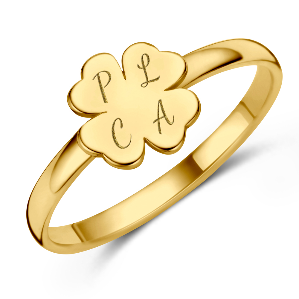 Gold Clover Ring with Initials