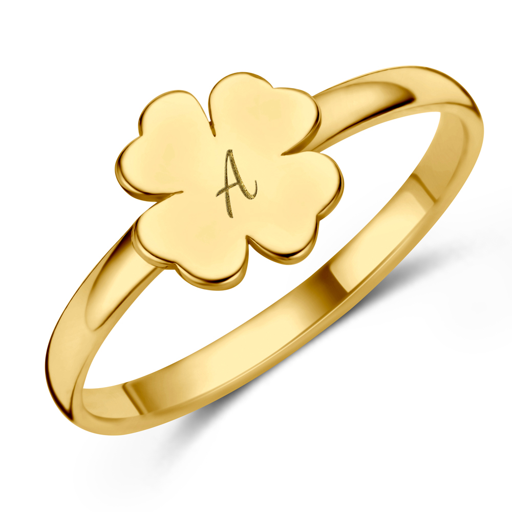 Gold Clover Ring with Initials