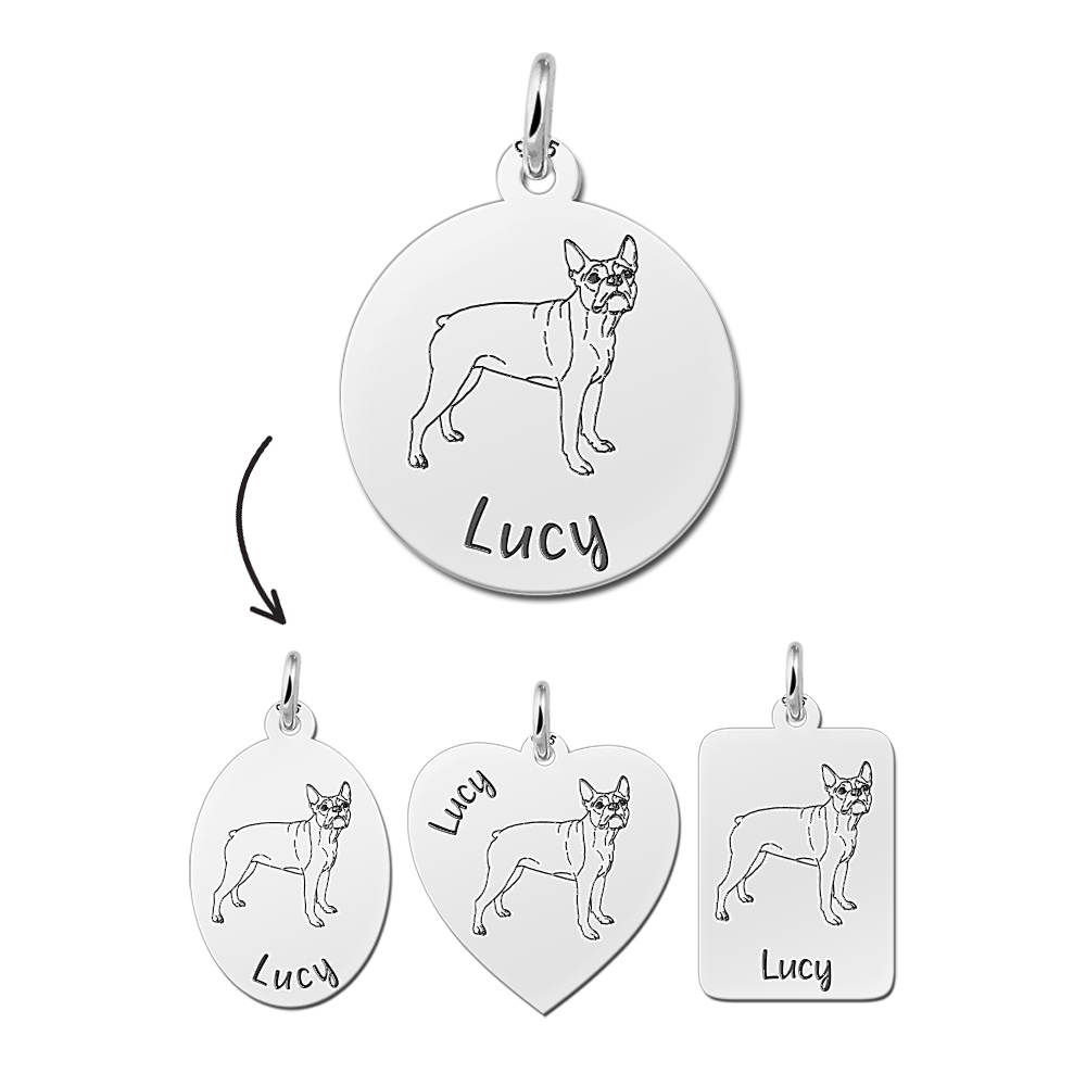 Silver dog pendant Boston Terrier