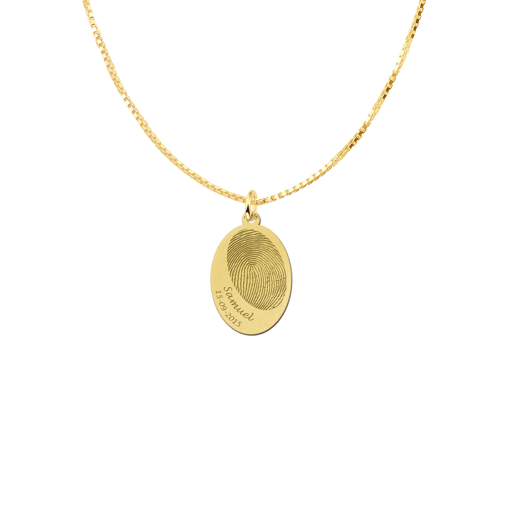 Golden fingerprint jewelry with name and date