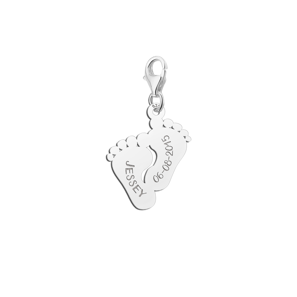 Silver charm babyfeet with name and date
