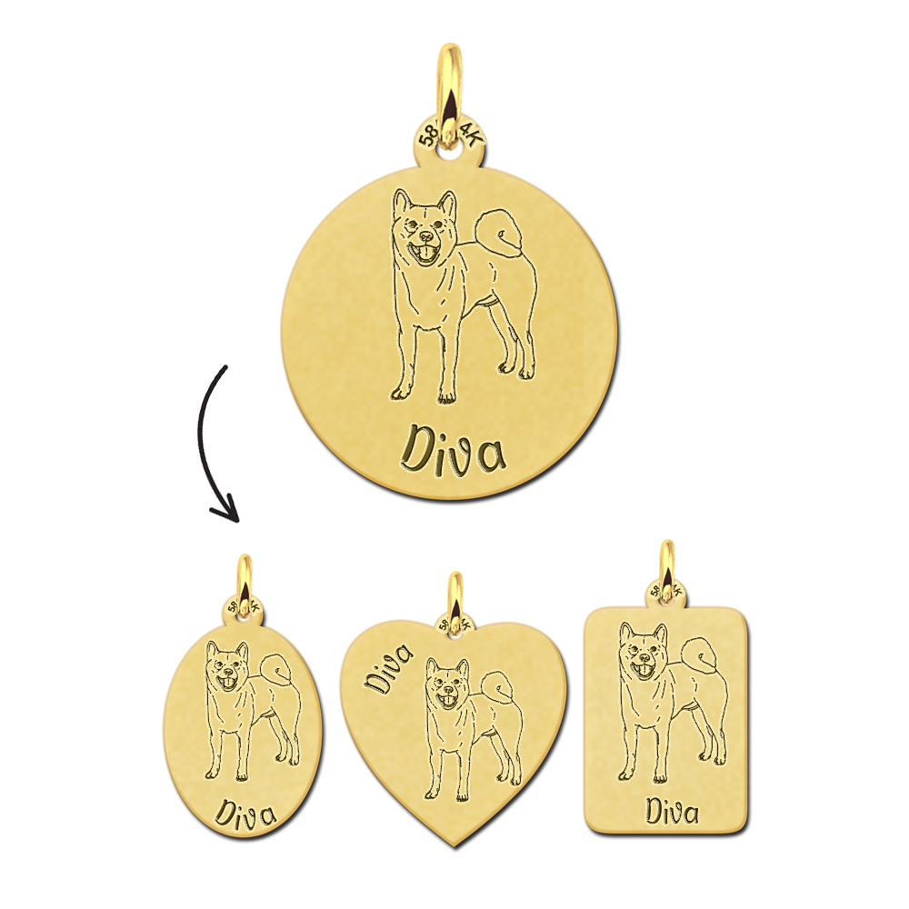 Gold necklace with dog engraving Akita