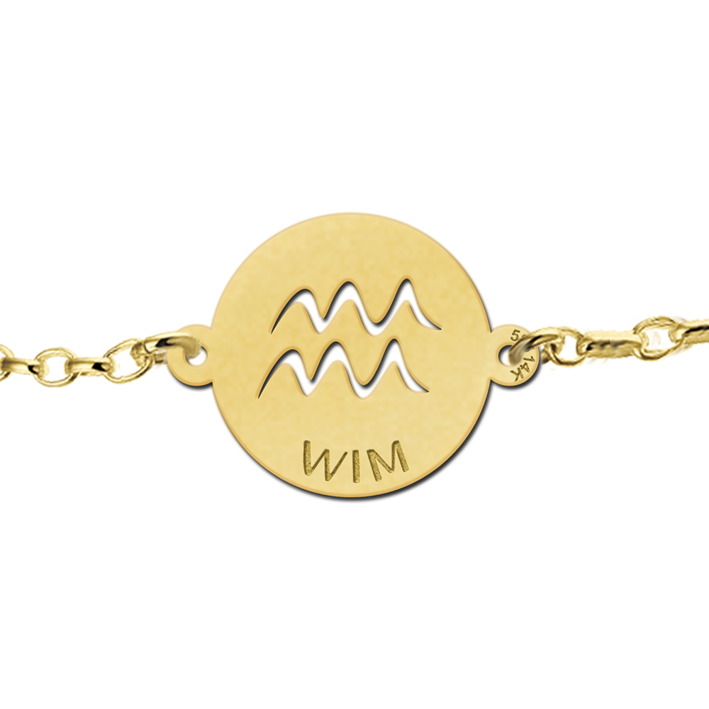 Golden zodiac bracelet round Aquarius