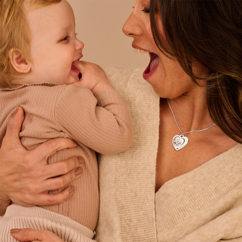 Photo pendant heart with Swarovski crystal silver