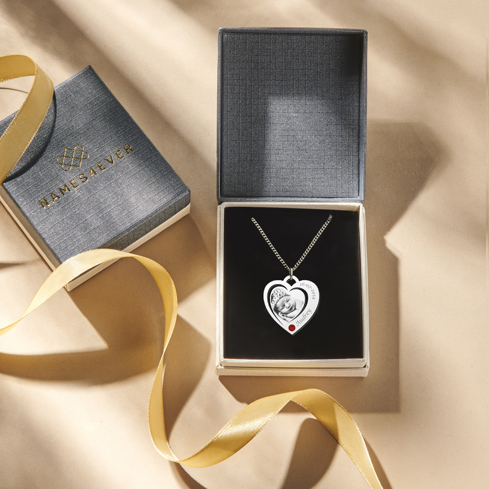 Photo pendant heart with Swarovski crystal silver