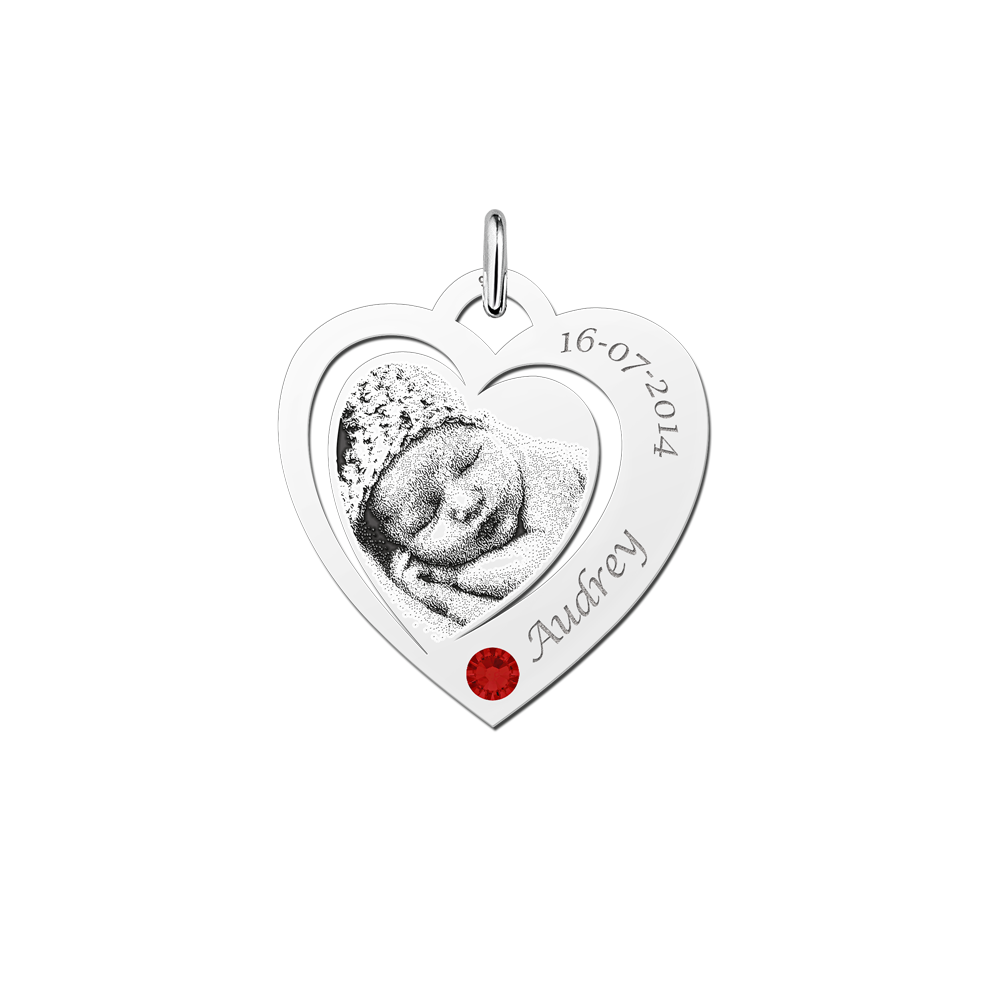 Photo pendant heart with Swarovski crystal silver