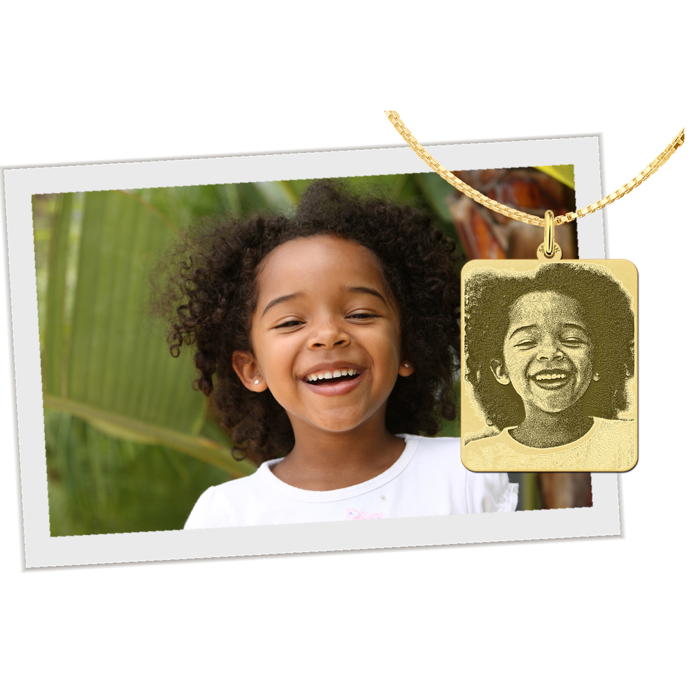 Gold photo pendant necklace dog tag