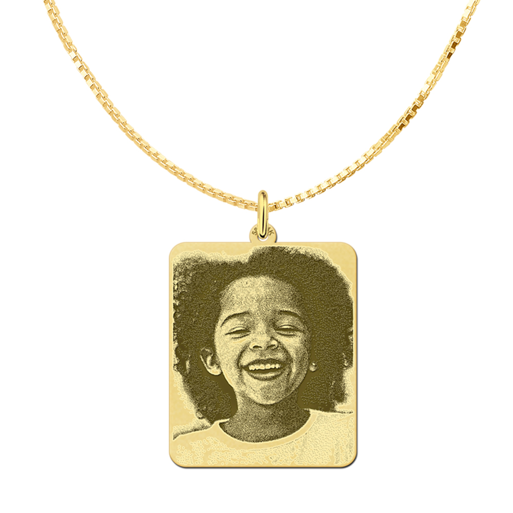 Gold photo pendant necklace dog tag